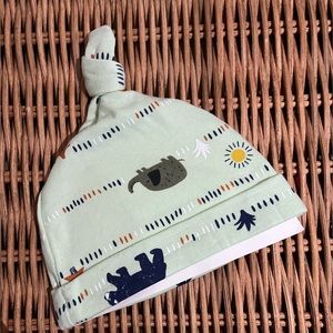 Pale Green Baby Hat with various animals  OS NWT
